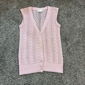 Vintage Montgomery Ward Pink Open Knit Button Front Sweater Vest Women’s M